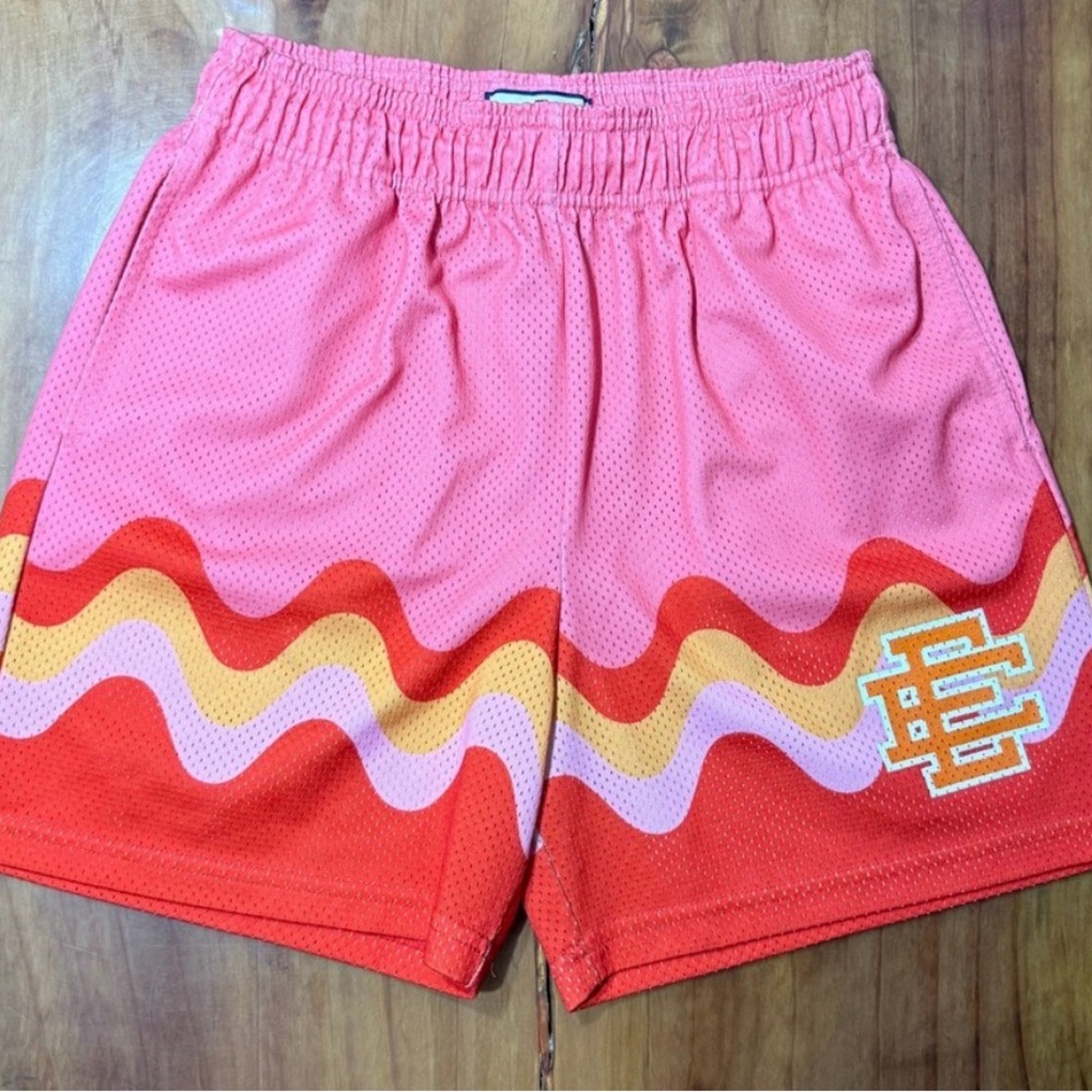 Eric Emanuel Pink and Red Wave Athletic Shorts